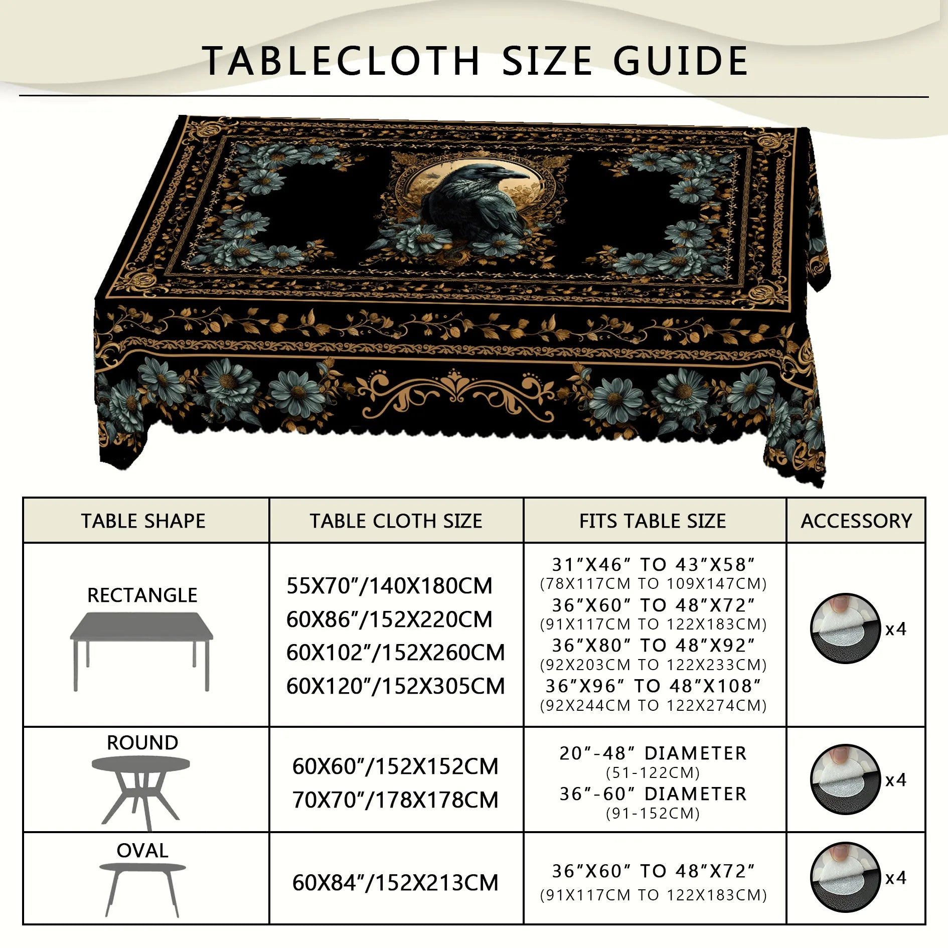 Gothic owl Halloween tablecloth with dark floral decor