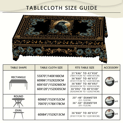 Gothic owl Halloween tablecloth with dark floral decor