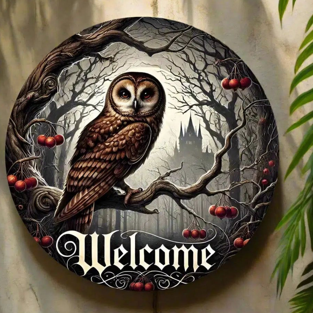 Gothic Owl Metal Wall Art Owl Welcome Sign Wall Decor-MoonChildWorld