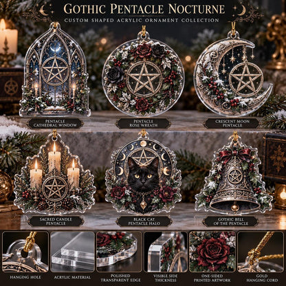 Gothic Pentacle Acrylic Ornament Set – Witchy Christmas Tree Decor – ornament size and details