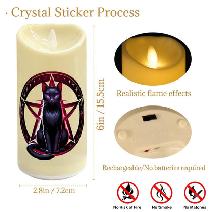 Gothic Pentacle Black Cat Wicca Flameless LED Candle-MoonChildWorld
