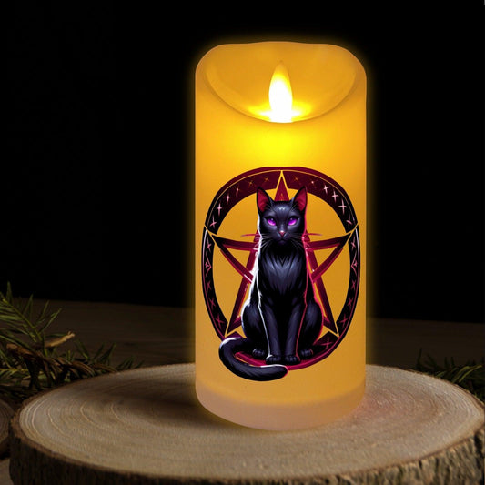 Gothic Pentacle Black Cat Wicca Flameless LED Candle-MoonChildWorld