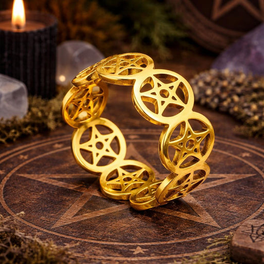 Gothic Pentagram Ring - Witchcraft Pentacle Ring Wiccan Pagan Jewelry-MoonChildWorld