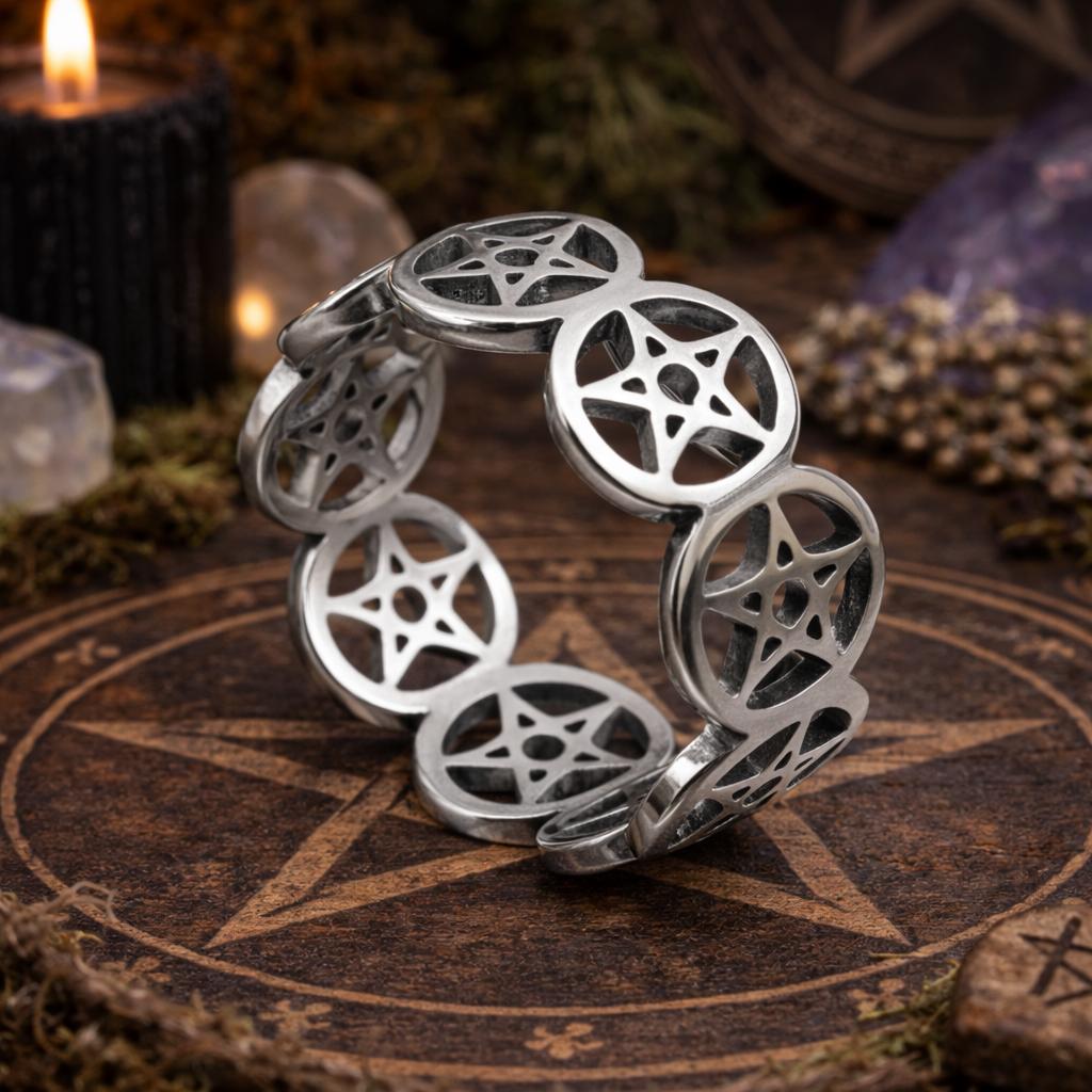Gothic Pentagram Ring - Witchcraft Pentacle Ring Wiccan Pagan Jewelry-MoonChildWorld
