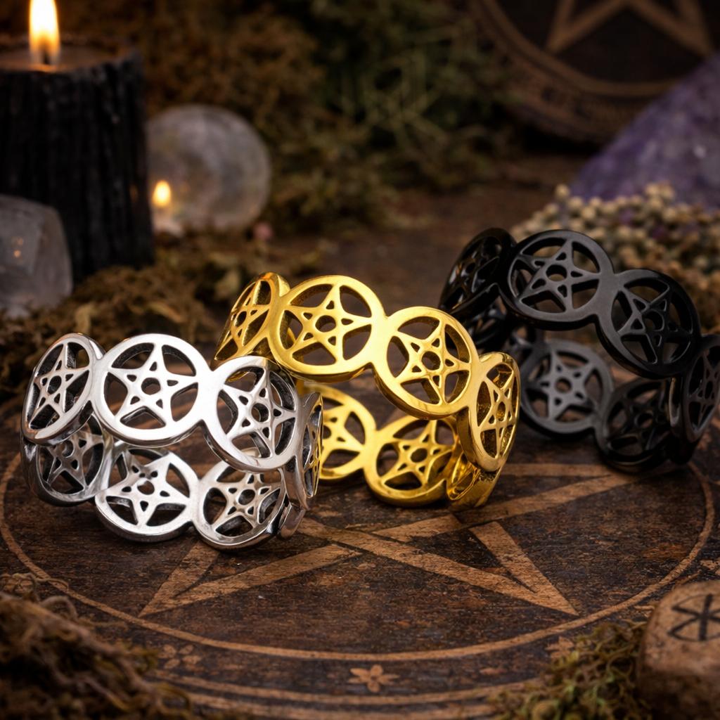 Gothic Pentagram Ring - Witchcraft Pentacle Ring Wiccan Pagan Jewelry-MoonChildWorld