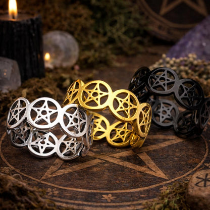 Gothic Pentagram Ring - Witchcraft Pentacle Ring Wiccan Pagan Jewelry-MoonChildWorld