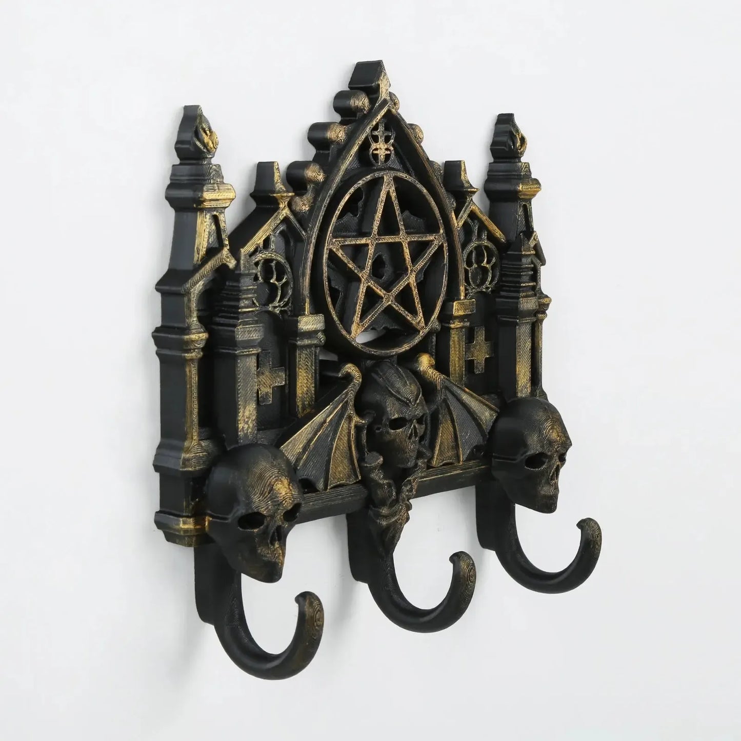 Gothic Pentagram Skull Bat Wall Hook Key and Jewelry Holder-MoonChildWorld