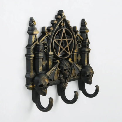 Gothic Pentagram Skull Bat Wall Hook Key and Jewelry Holder-MoonChildWorld