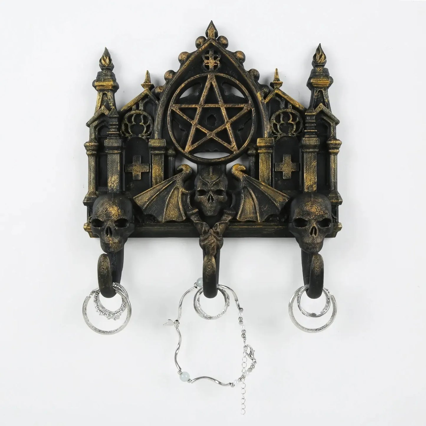 Gothic Pentagram Skull Bat Wall Hook Key and Jewelry Holder-MoonChildWorld