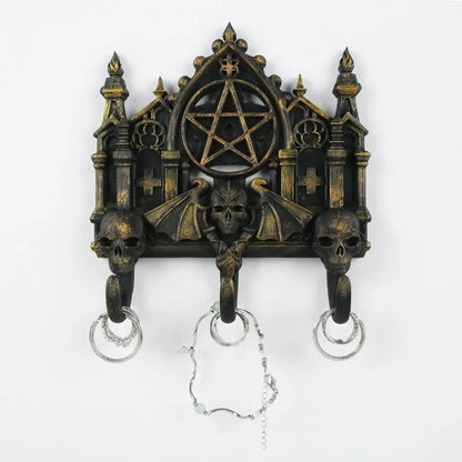Gothic Pentagram Skull Bat Wall Hook Key and Jewelry Holder-MoonChildWorld