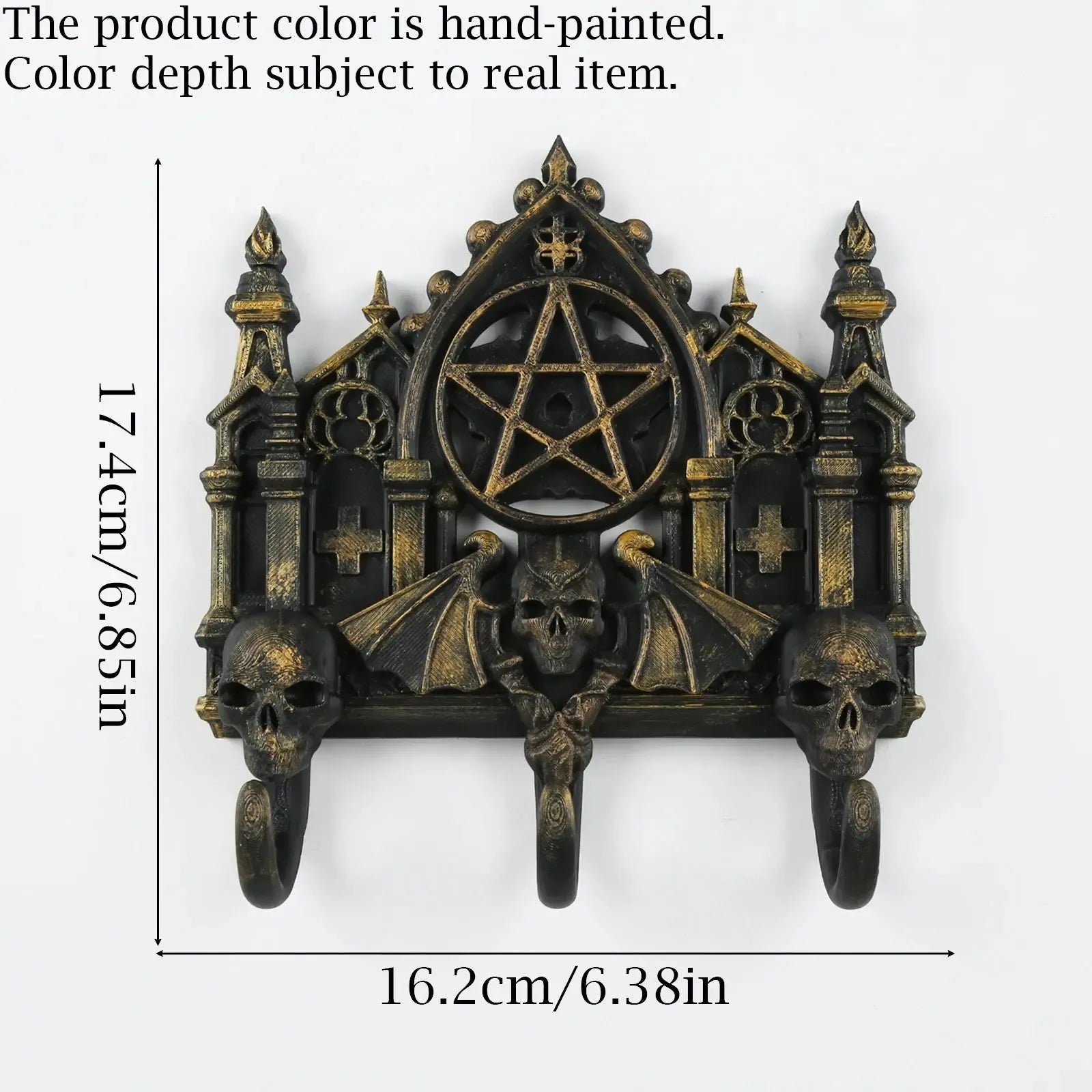 Gothic Pentagram Skull Bat Wall Hook Key and Jewelry Holder-MoonChildWorld