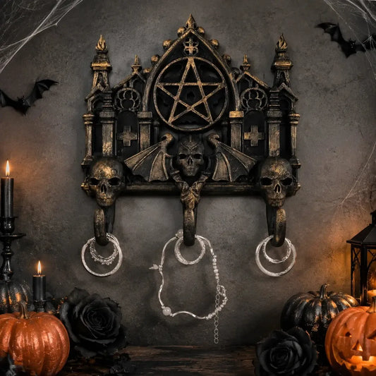 Gothic Pentagram Skull Bat Wall Hook Key and Jewelry Holder-MoonChildWorld