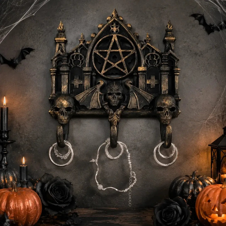 Gothic Pentagram Skull Bat Wall Hook Key and Jewelry Holder-MoonChildWorld