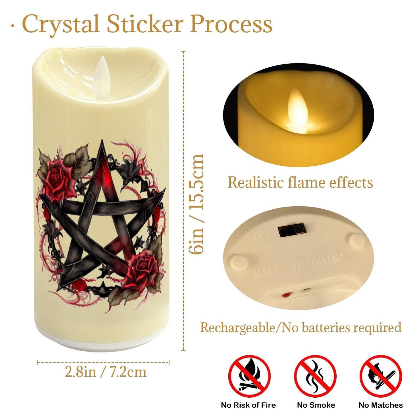 Gothic Pentagram Witchcraft Flameless LED Candle-MoonChildWorld