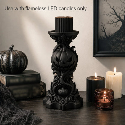 Gothic Pumpkin Candlestick Holder Resin Carved Candle Holder-MoonChildWorld