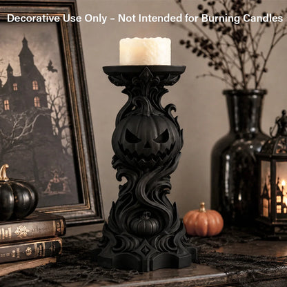 Gothic Pumpkin Candlestick Holder Resin Carved Candle Holder-MoonChildWorld