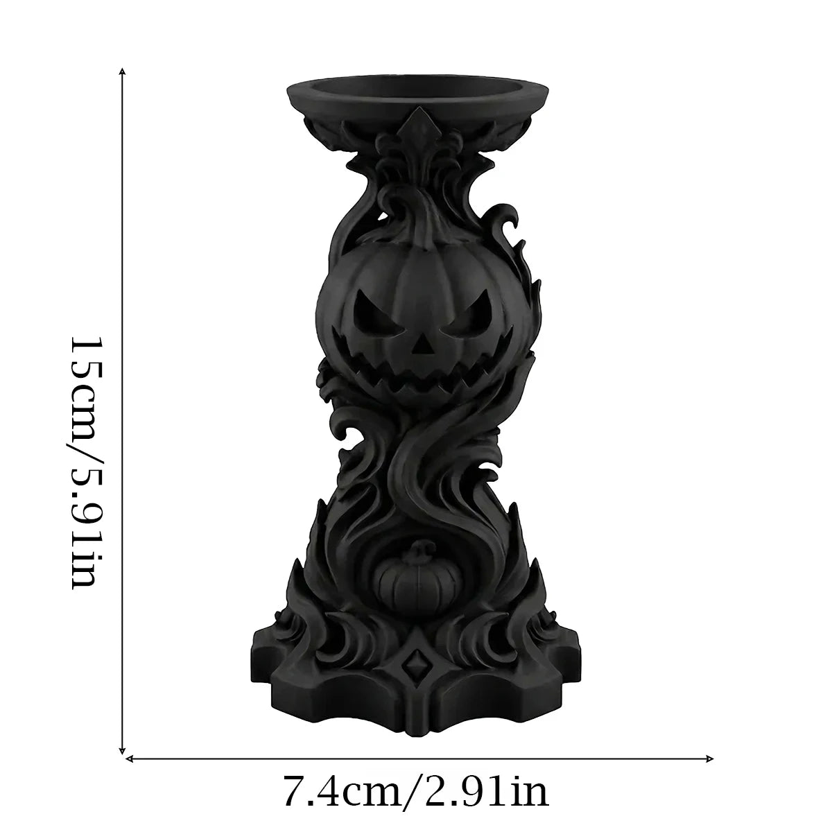 Gothic Pumpkin Candlestick Holder Resin Carved Candle Holder-MoonChildWorld