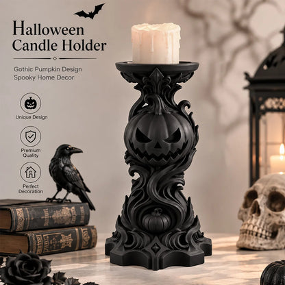 Gothic Pumpkin Candlestick Holder Resin Carved Candle Holder-MoonChildWorld