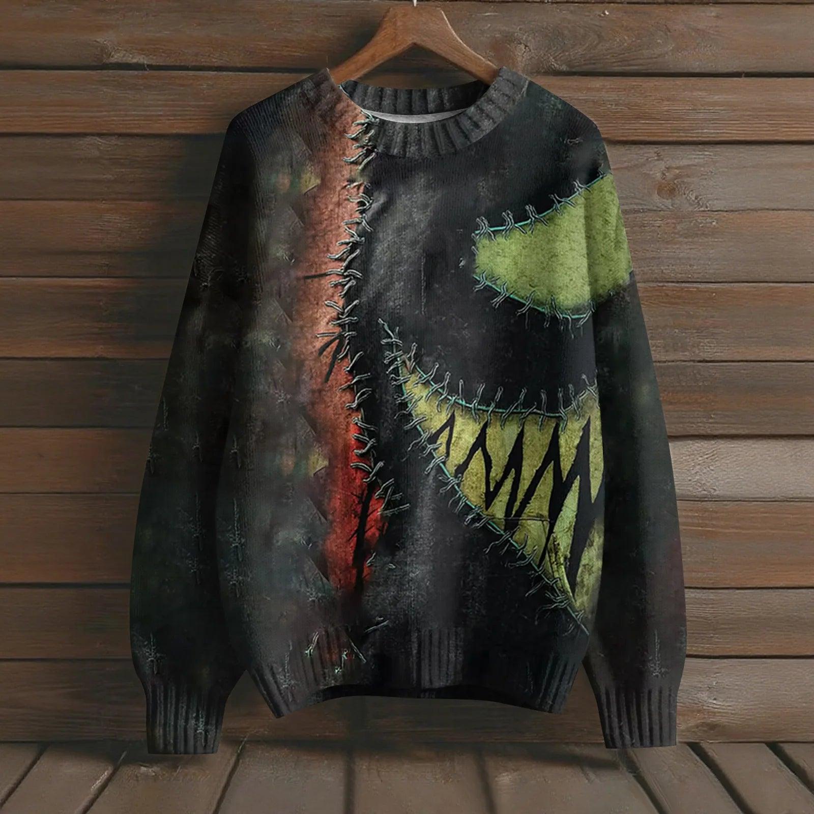 Gothic Pumpkin Long Sleeve Pullover Sweater for Halloween-MoonChildWorld