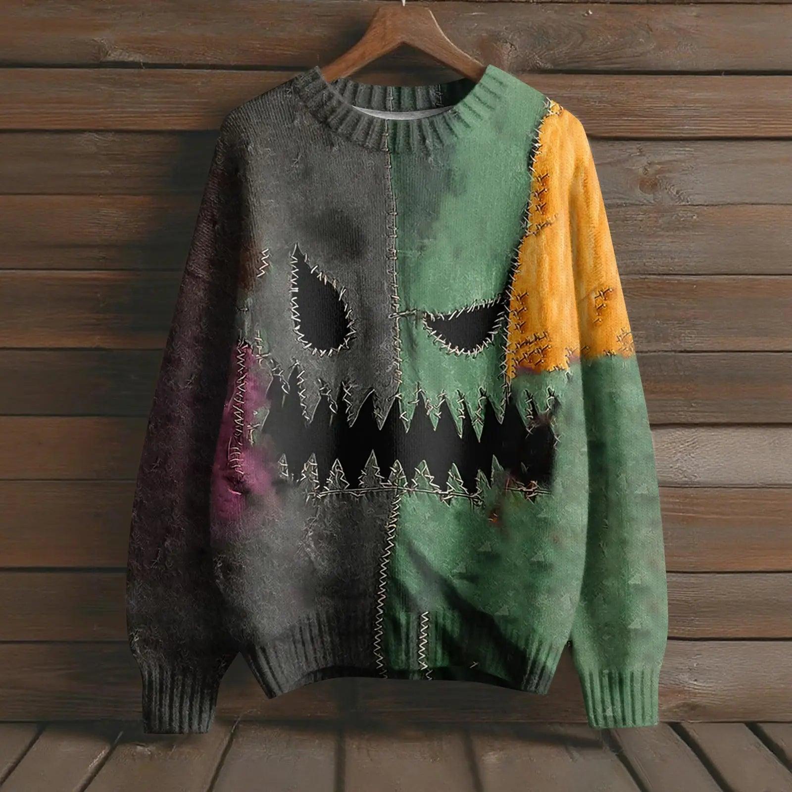 Gothic Pumpkin Long Sleeve Pullover Sweater for Halloween-MoonChildWorld