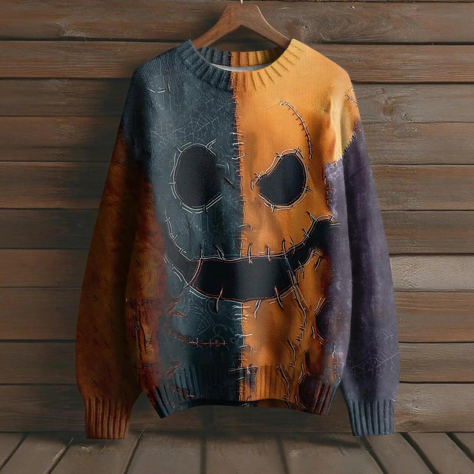 Gothic Pumpkin Long Sleeve Pullover Sweater for Halloween-MoonChildWorld