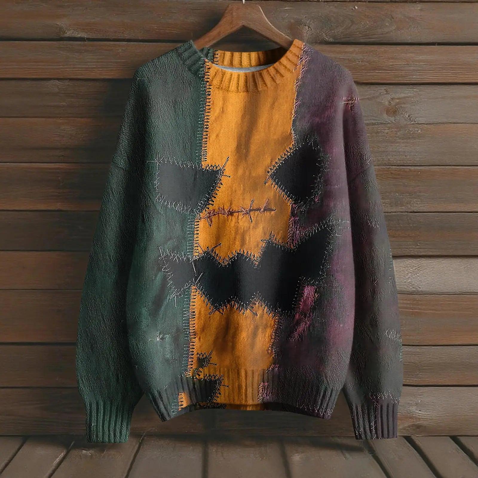 Gothic Pumpkin Long Sleeve Pullover Sweater for Halloween-MoonChildWorld