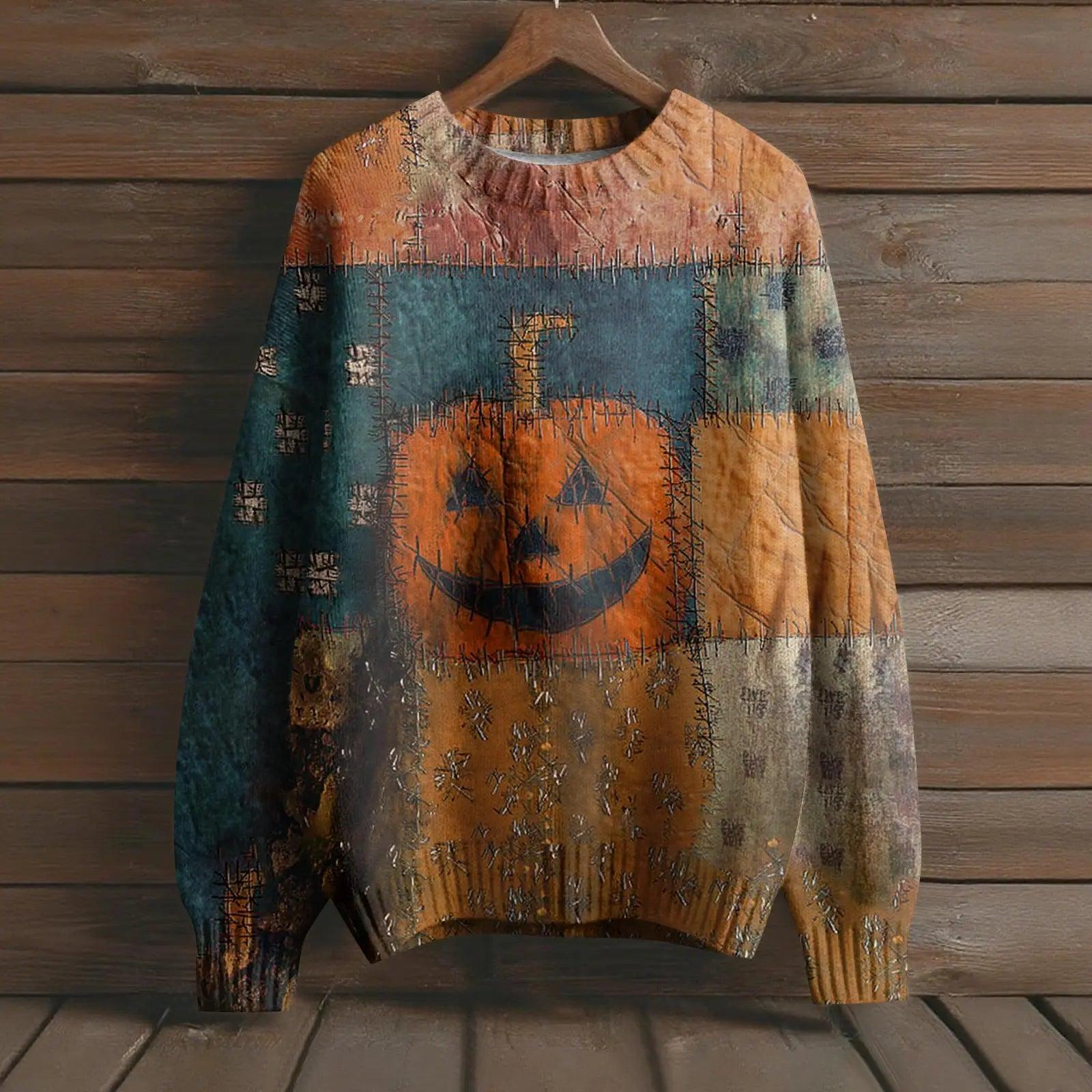 Gothic Pumpkin Long Sleeve Pullover Sweater for Halloween-MoonChildWorld