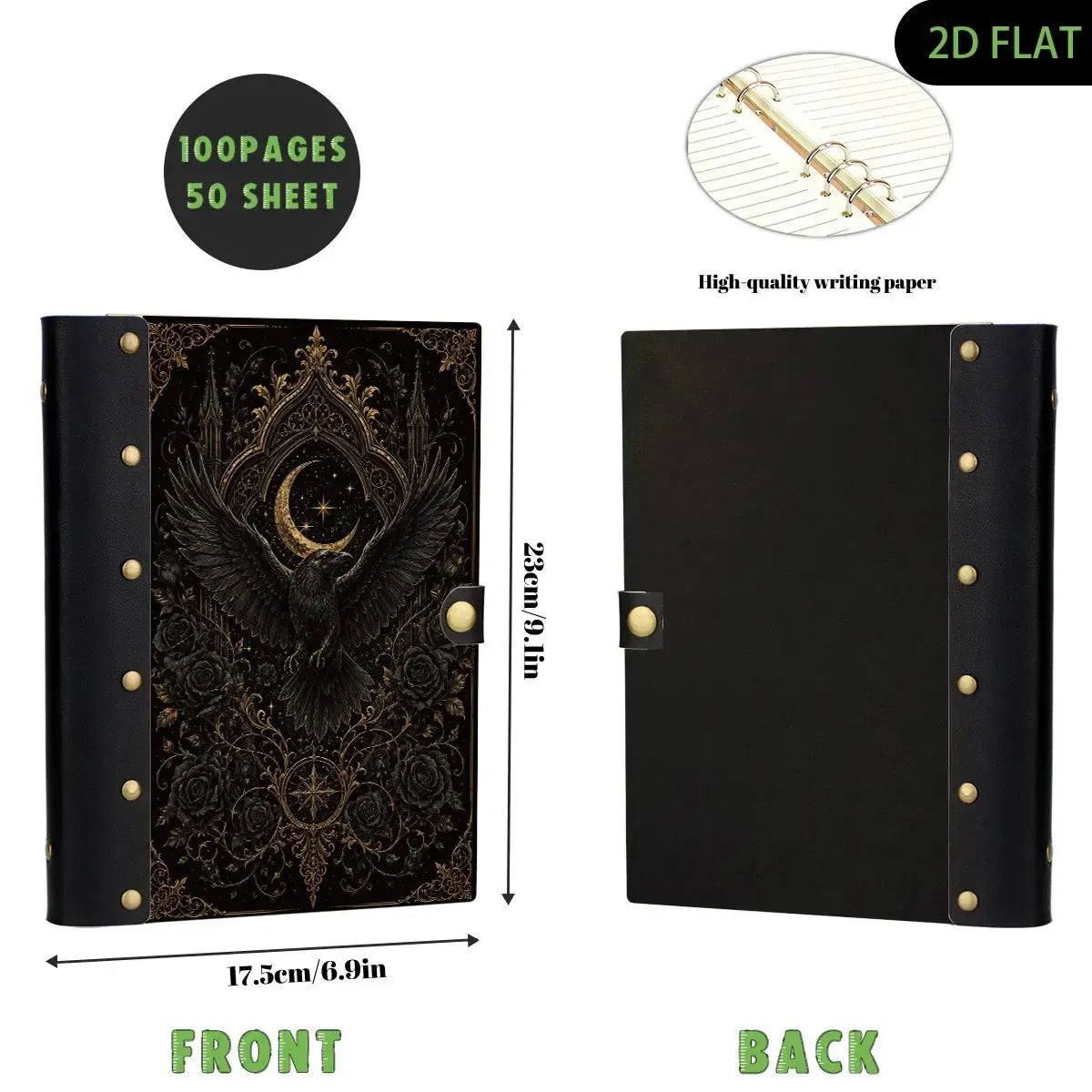 Gothic Raven Crescent Moon Rose Journal - crescent moon journal - MoonChildWorld