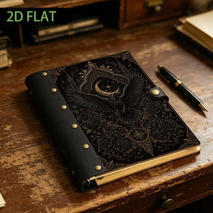 Gothic Raven Crescent Moon Rose Journal - dark witch notebook - MoonChildWorld