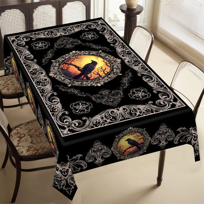 Gothic Raven Crow Halloween Tablecloth Witchy Table Decor-MoonChildWorld