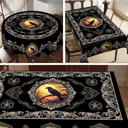 Gothic Raven Crow Halloween Tablecloth Witchy Table Decor-MoonChildWorld