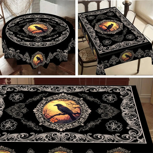 Gothic Raven Crow Halloween Tablecloth Witchy Table Decor-MoonChildWorld