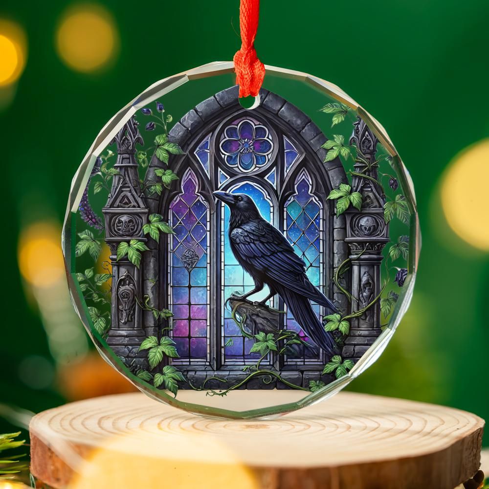 Gothic Raven Glass Ornament Witchy Crow Ornament-MoonChildWorld