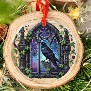 Gothic Raven Glass Ornament Witchy Crow Ornament-MoonChildWorld