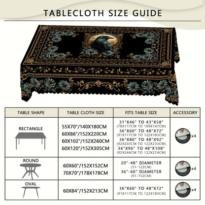 Gothic Raven Halloween Tablecloth – Floral Crow Dark Decor