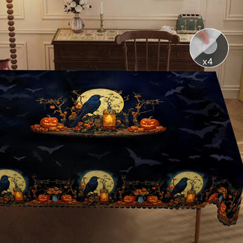Gothic Raven Halloween Tablecloth - Witchy Crow Moon Pumpkin Table Decoration Tablecloth-MoonChildWorld