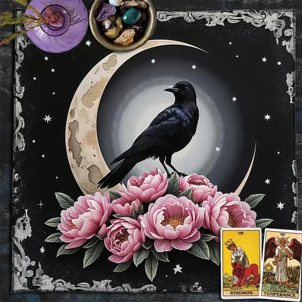 Gothic Raven Moon Tarot Card Tablecloth Witch Altar Cloth Pagan Pendulum Witchcraft Astrology Card Mat-MoonChildWorld