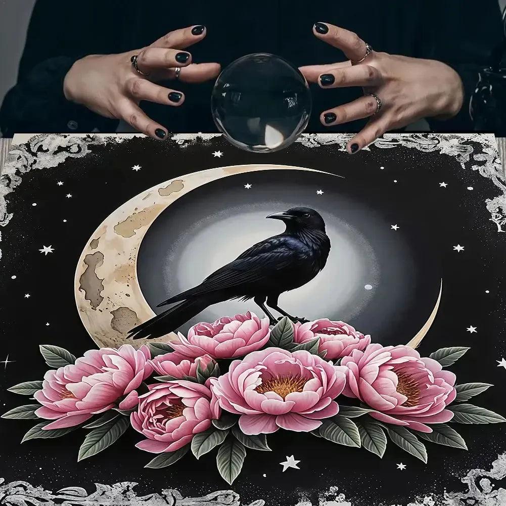 Gothic Raven Moon Tarot Card Tablecloth Witch Altar Cloth Pagan Pendulum Witchcraft Astrology Card Mat-MoonChildWorld