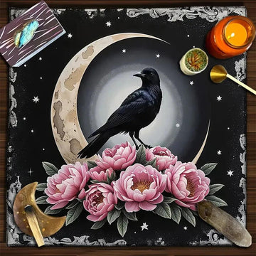 Gothic Raven Moon Tarot Card Tablecloth Witch Altar Cloth Pagan Pendulum Witchcraft Astrology Card Mat-MoonChildWorld