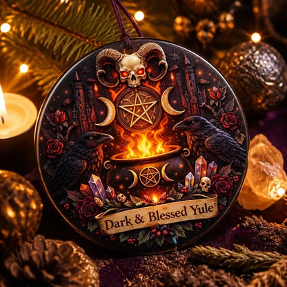 Gothic Raven & Skull Yule Ceramic Ornament – Dark Christmas Tree Decoration_mockup_2.webp