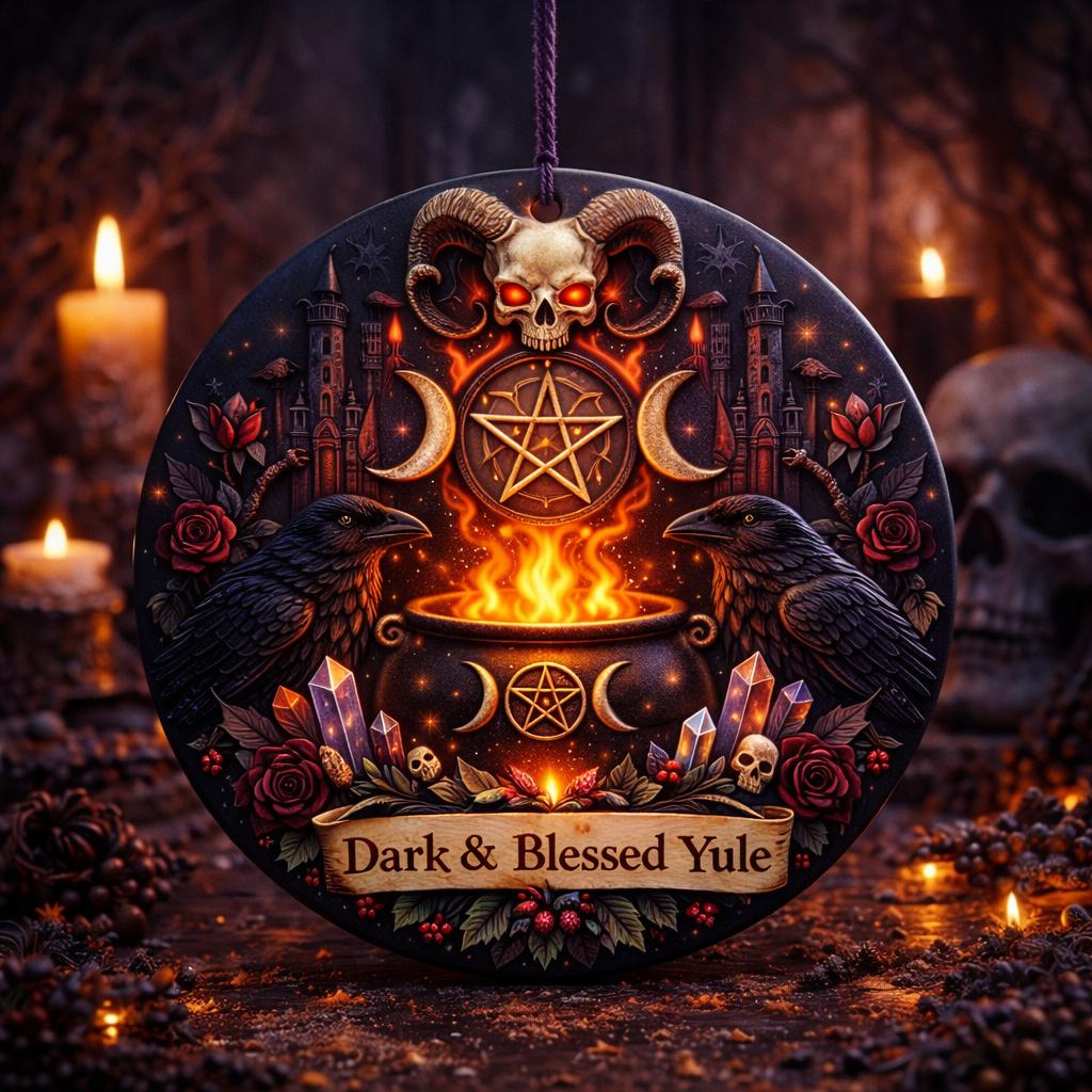 Gothic Raven & Skull Yule Ceramic Ornament – Dark Christmas Tree Decoration-MoonChildWorld