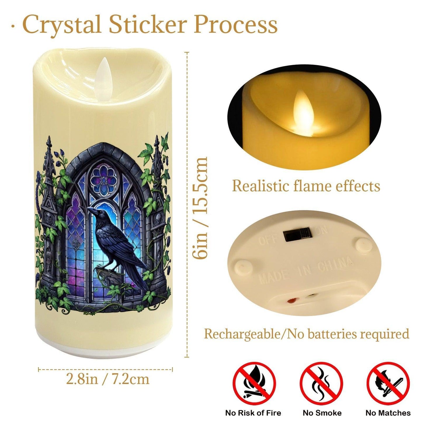 Gothic Raven Witchy Crow Flameless LED Candle-MoonChildWorld