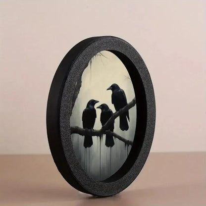 Gothic Raven Wooden Oval Frame - Dark Crows Oval Wall Art - Witch Halloween Wall Decoration-MoonChildWorld
