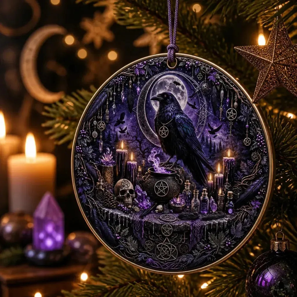 Gothic Raven Yule Ceramic Ornament Witch Christmas Decor – Dark Aesthetic Holiday Ornament_mockup_1.webp