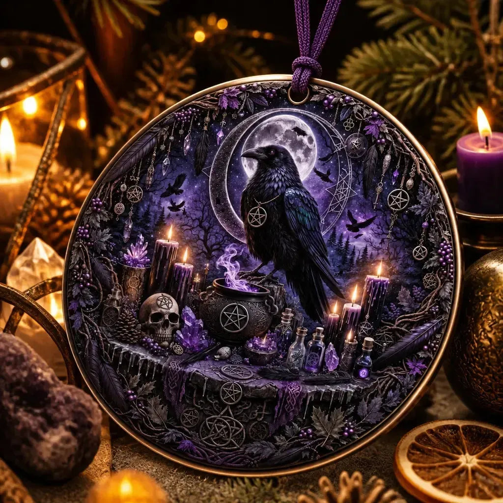 Gothic Raven Yule Ceramic Ornament Witch Christmas Decor – Dark Aesthetic Holiday Ornament_mockup_2.webp