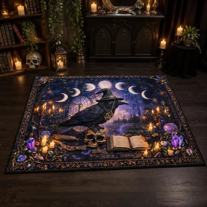 Gothic Raven and Skull Area Rug – Dark Pagan Witch Carpet for Halloween Decor_mockup_2.webp