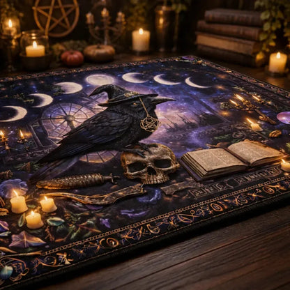Gothic Raven and Skull Area Rug – Dark Pagan Witch Carpet for Halloween Decor_mockup_3.webp