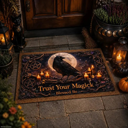 Gothic Raven and Skull Doormat – Dark Pagan Witch Welcome Mat for Halloween_mockup_1.webp
