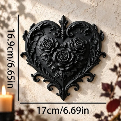 Dark rose heart plaque size diagram, 16.9 by 17 cm