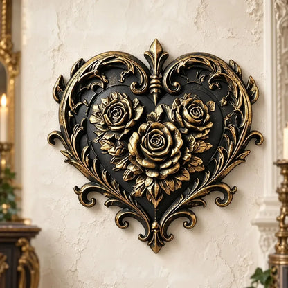 Rose heart plaque dimension diagram with highlighted relief